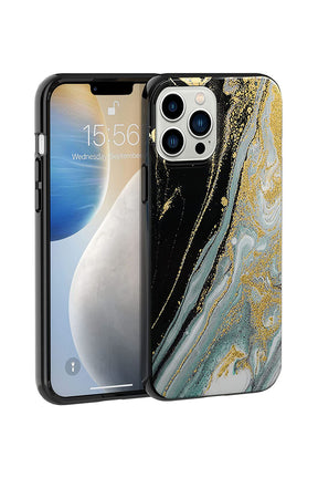 Marble Case for iPhone 13 Anti-Fall Sparkle Glitter Hard PC Full-Body Phone Case Shockproof Bumper Protective Cases Cute Stylish Cover for Apple iPhone 13-Black Gilded Marble