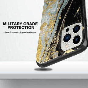 Marble Case for iPhone 13 Anti-Fall Sparkle Glitter Hard PC Full-Body Phone Case Shockproof Bumper Protective Cases Cute Stylish Cover for Apple iPhone 13-Black Gilded Marble